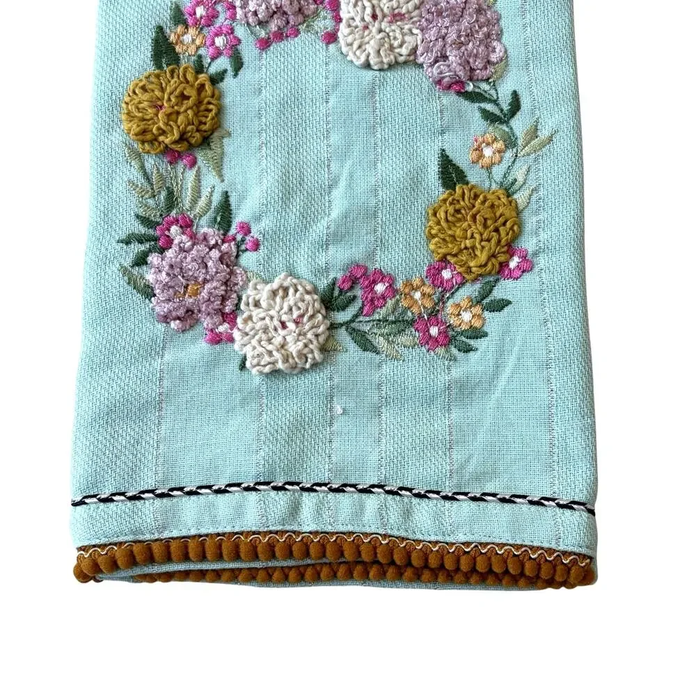 NEW Mackenzie-Childs Floral Bunny Embroidered Dish Towel 100% Cotton 20x28